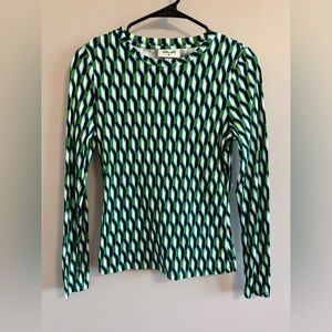 Diane Von Furstenberg Geometric Green and Black Long Sleeve Top size small